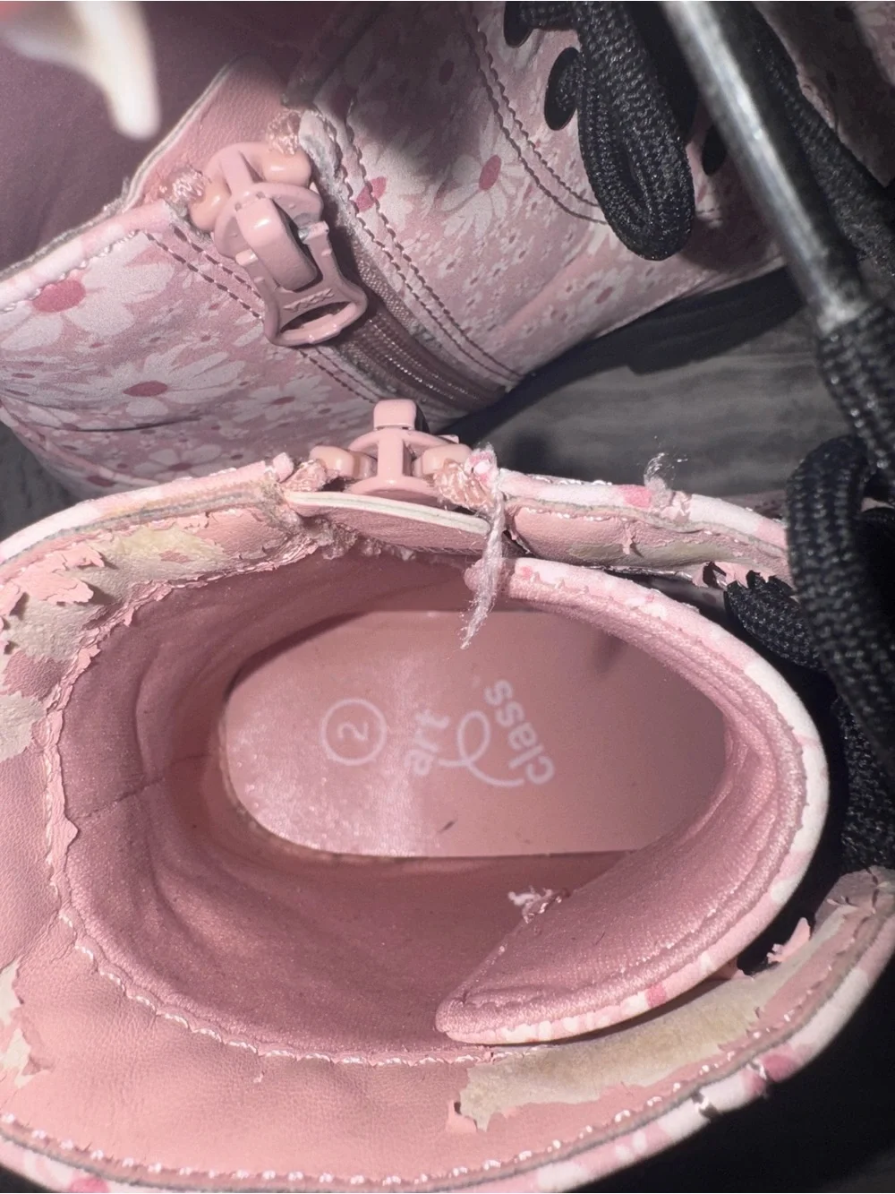 Art Class Girls Pink Floral Combat Boots Size 2 Lace Up Side Zip